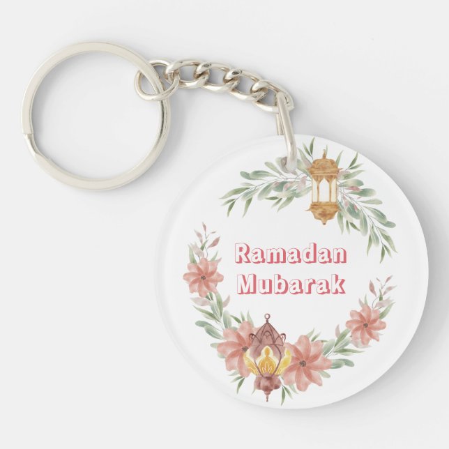 Ramadan | Eid Mubarak Cute Flowers Wreath Lamp  Key Ring (Front)