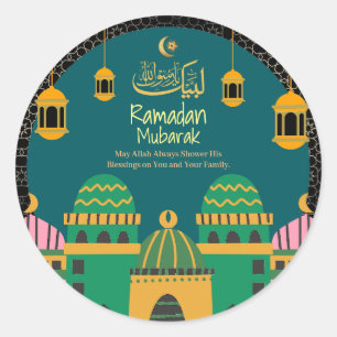 Ramadan Eid Mubarak Golden Calligraphy Black Classic Round Sticker