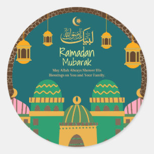 Ramadan  Eid Mubarak  Golden Calligraphy Maroon  Classic Round Sticker