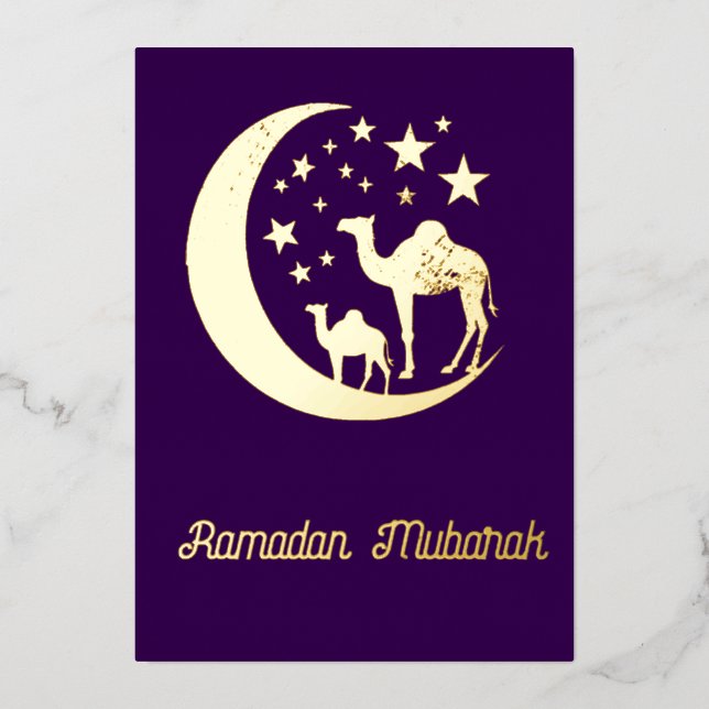 Ramadan  -  golden camels  - foil invitation (Front)