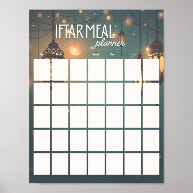 Ramadan Iftar Meal Planner (printable) Poster (Front)