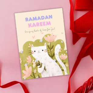 Ramadan Kareem Cat Colourful Flowers Card