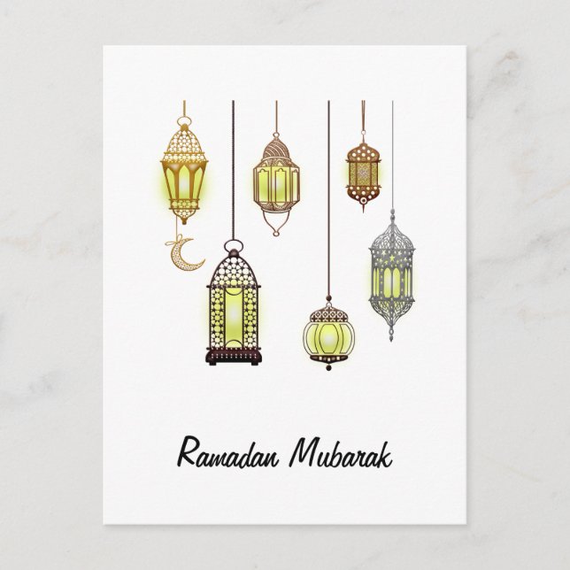 Ramadan Kareem Crescent Lanterns Mubarak Islamic Postcard (Front)