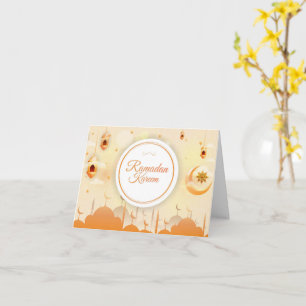 Ramadan Kareem Crescent Mosque Orange Gold Holiday Card