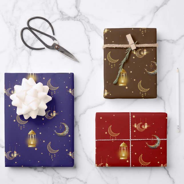 Ramadan Kareem Eid Mubarak Islamic Lantern Wrapping Paper Sheet (Front)