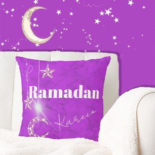 Ramadan Kareem Elegant Purple Moon Stars Cushion