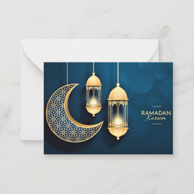 Ramadan Kareem Gold Crescent and lantern  Card (Front)
