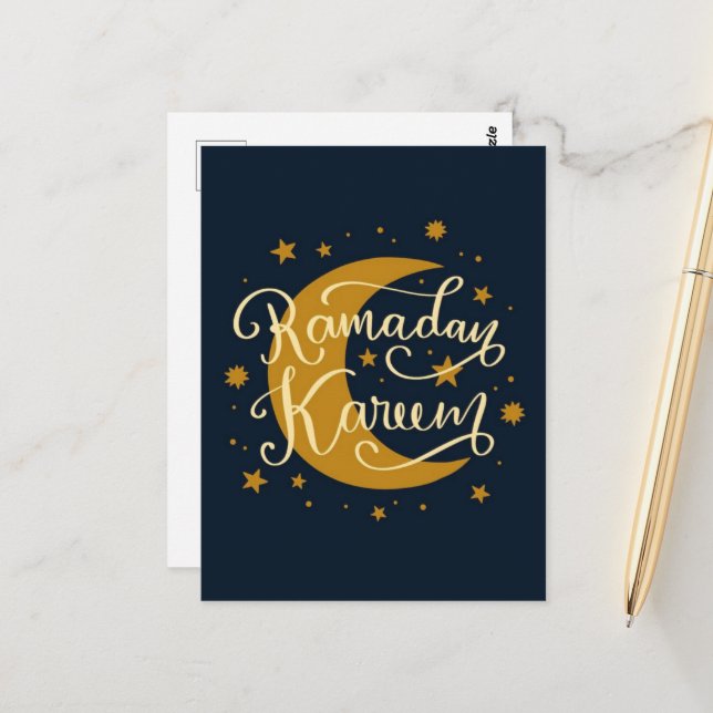Ramadan Kareem | Gold crescent and stars Postcard (Front/Back In Situ)