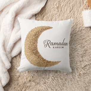 Ramadan Kareem Gold Crescent Moon Cushion