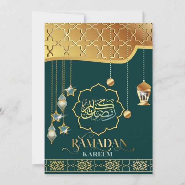 Ramadan Kareem Golden Green Arabic Calligraphy  Card (Front)