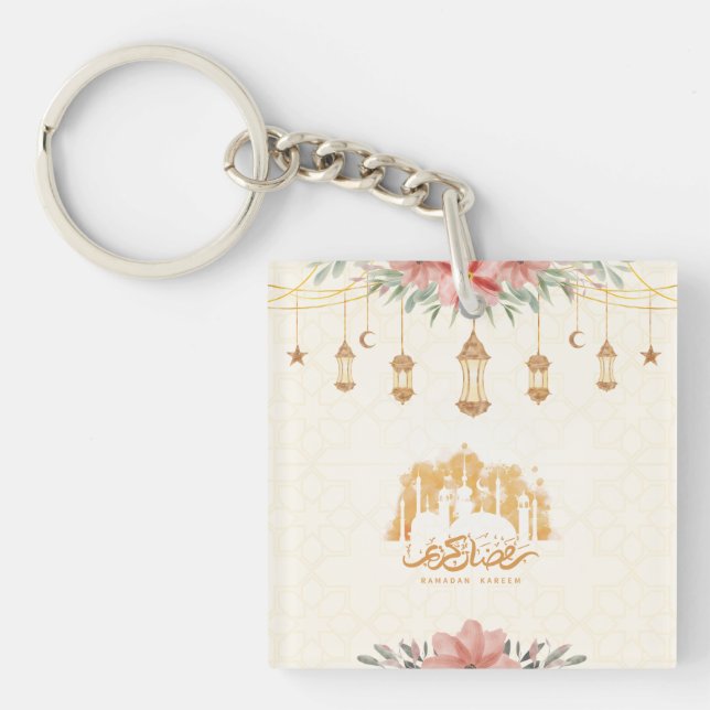 Ramadan Kareem Iftar Floral Watercolor Lanterns Key Ring (Front)