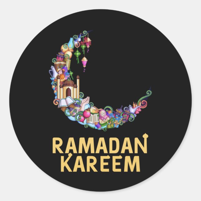 Ramadan Kareem Mubarak Fasting Moon Classic Round Sticker (Front)