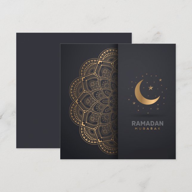 Ramadan Kareem Mubarak Golden Mandala Cresent Star Holiday Card (Front/Back)