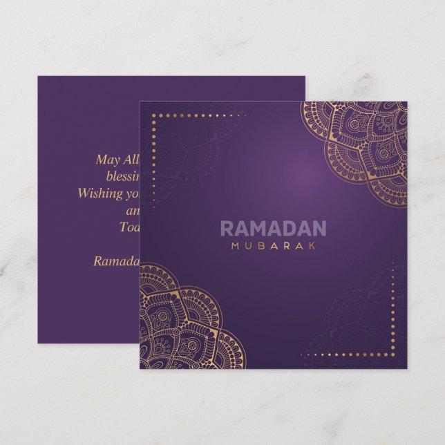 Ramadan Kareem Mubarak Golden Mandala Purple Holiday Card (Front/Back)