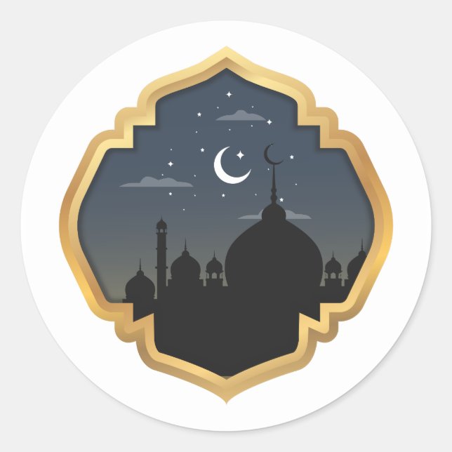 Ramadan Kareem Round Sticker, Glossy Classic Round Sticker (Front)