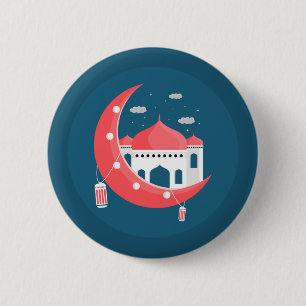 Ramadan Kareem Typography Islamic Crescent Text 6 Cm Round Badge