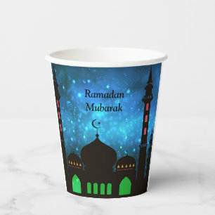 Ramadan Kareem Typography Islamic Crescent Text Paper Cups
