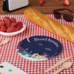 Ramadan Kareem Typography Islamic Crescent Text Paper Plate