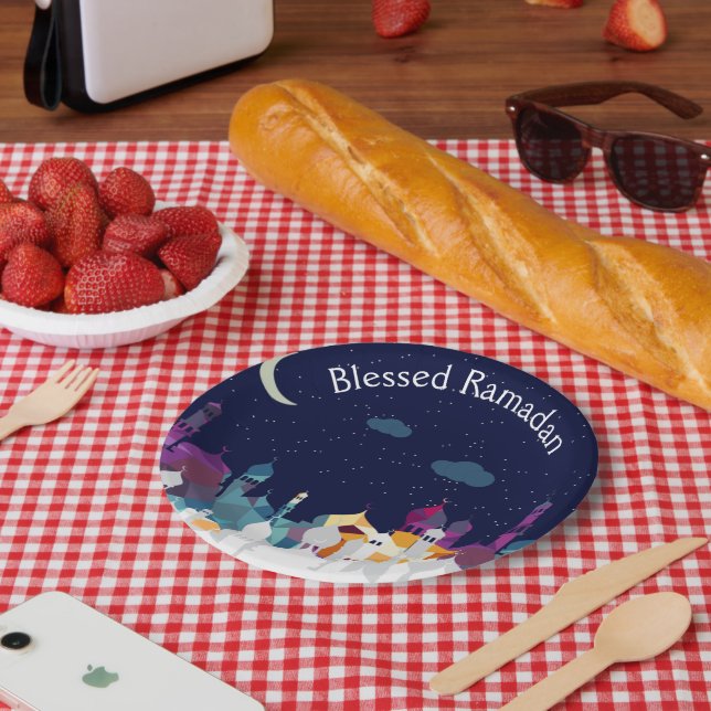 Ramadan Kareem Typography Islamic Crescent Text Paper Plate (Picnic)
