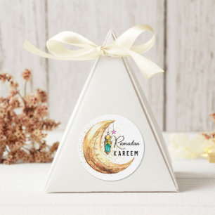 Ramadan Kareem Watercolor Crescent Moon Classic Round Sticker