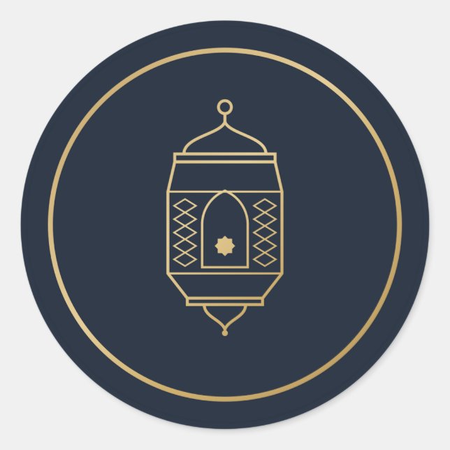 Ramadan Lantern Navy Gold Sticker (Front)