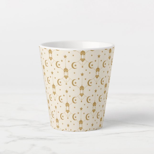 Ramadan Lanterns & Crescent Seamless  Latte Mug (Front)