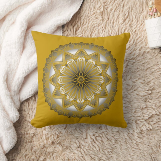 Ramadan Mandala Gold Throw Pillow (Blanket)