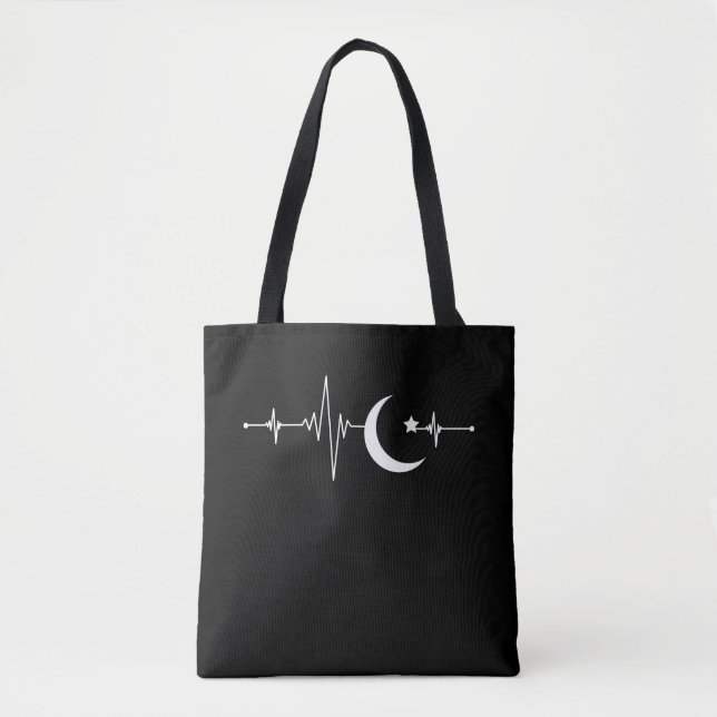 Ramadan Moon Islam Heartbeat Crescent Muslim Tote Bag (Front)