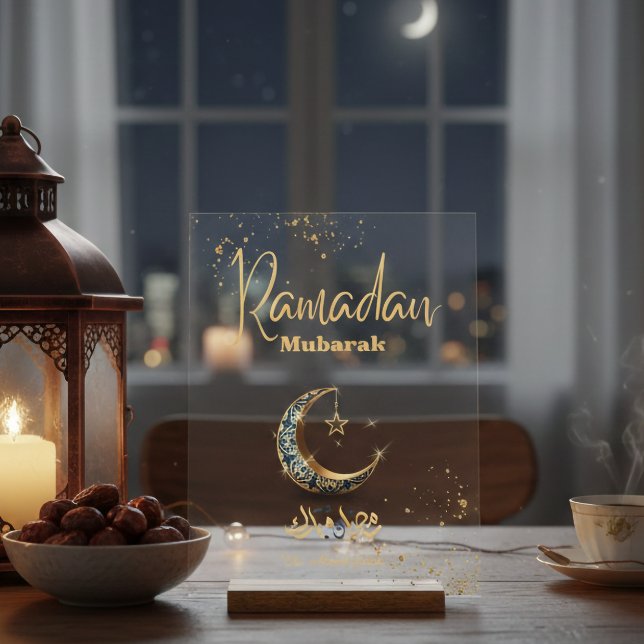 Ramadan Mubarak Acrylic Sign with Crescent Moon (Creator Uploaded)
