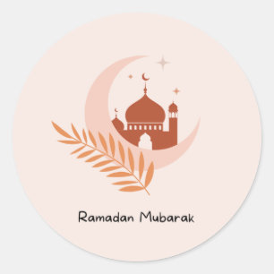 Ramadan Mubarak Boho Moon & Mosque  Classic Round Sticker