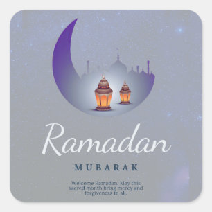Ramadan Mubarak Crescent Moon Lantern Art Square Sticker