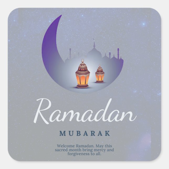 Ramadan Mubarak Crescent Moon Lantern Art Square Sticker (Front)