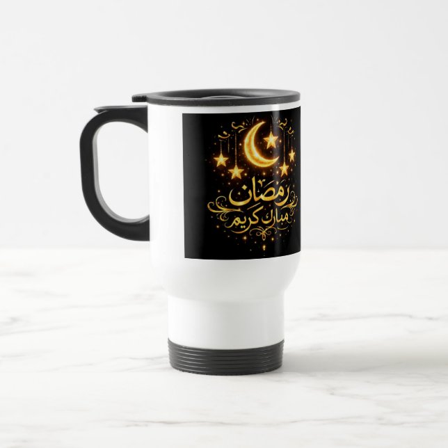 Ramadan Mubarak Gold Crescent & Stars Mug (Left)