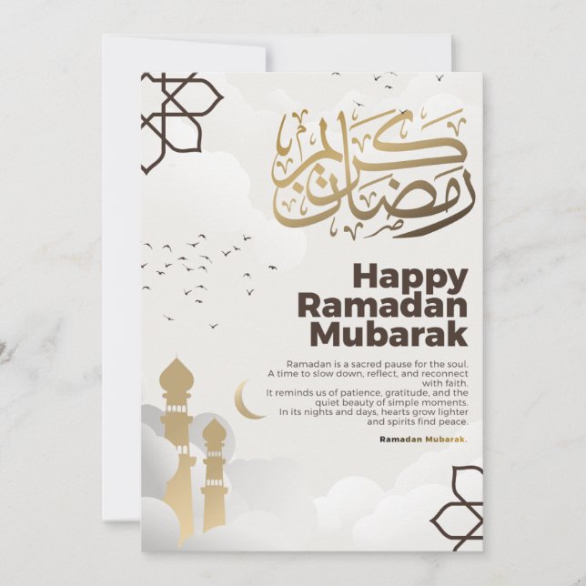 Ramadan Mubarak Golden Calligraphy Art Holiday Card (Front)