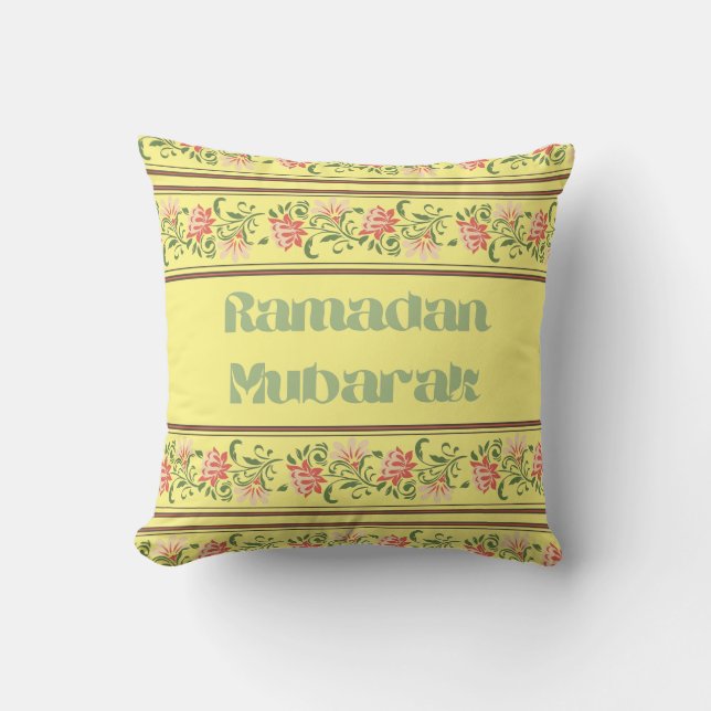 Ramadan Mubarak Islamic Arabesque Border pattern Cushion (Front)