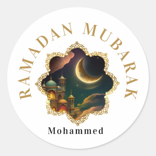 RAMADAN MUBARAK KAREEM 2024 CLASSIC ROUND STICKER (Front)
