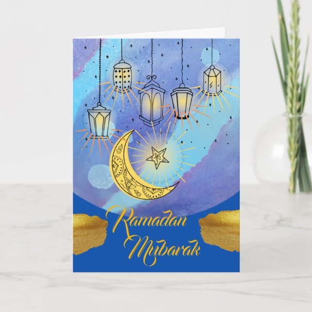 Ramadan Mubarak Lanterns at Night Card (Front)