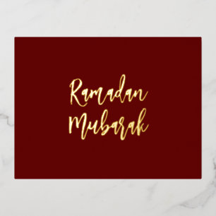 Ramadan Mubarak Ramadan Kareem Dark Red Gold Foil Holiday Postcard