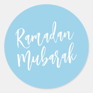 Ramadan Mubarak Simple Baby Blue Minimalist    Classic Round Sticker