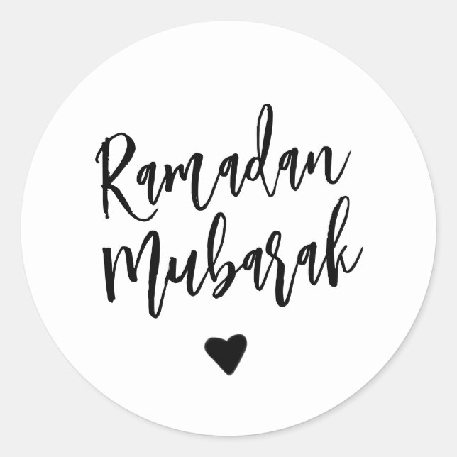 Ramadan Mubarak Simple Black Heart Minimalist  Classic Round Sticker (Front)