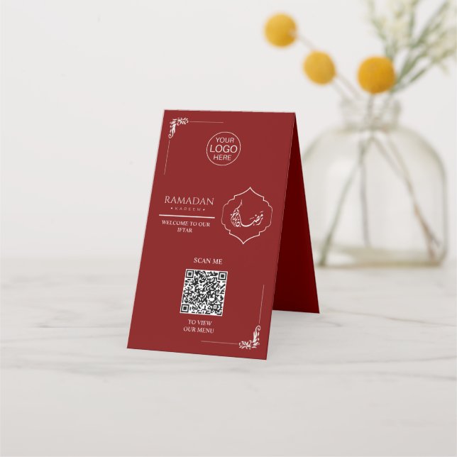 Ramadan QR Code Table Tent Card | Red Iftar Menu S (Front)