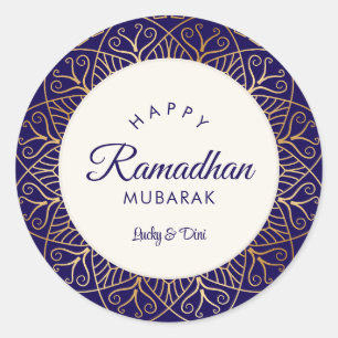 Ramadhan Mubarak Navy and Golden Mandala  Classic Round Sticker