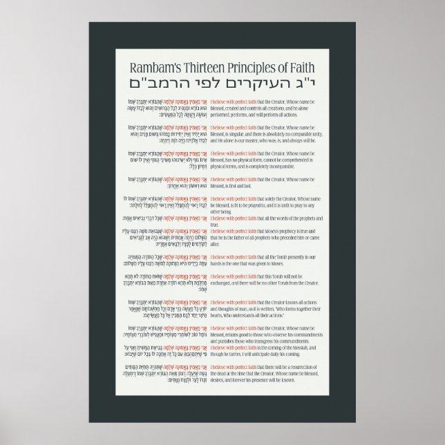 Rambam's 13 Principles of Jewish Faith Dark Grey Poster (Front)