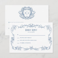 Rambling Rose Blue Vintage Wedding Invitation,