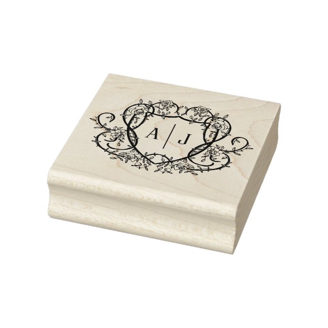Rambling Rose Monogram Crest English Garden Rubber Stamp (Stamp)