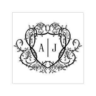 Rambling Rose Monogram Crest English Garden Self-inking Stamp