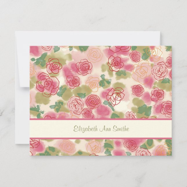 Rambling Rose Personalised Stationery Note Card (Front)