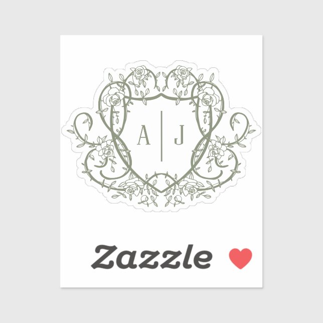 Rambling Rose Sage Monogram Crest Wedding (Sheet)