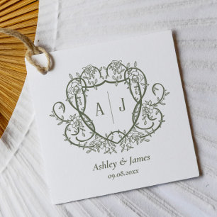 Rambling Rose Sage Monogram Crest Wedding Favour Tags