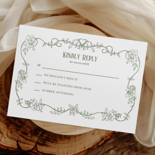 Rambling Rose Sage Vintage Wedding Invitation, RSVP Card